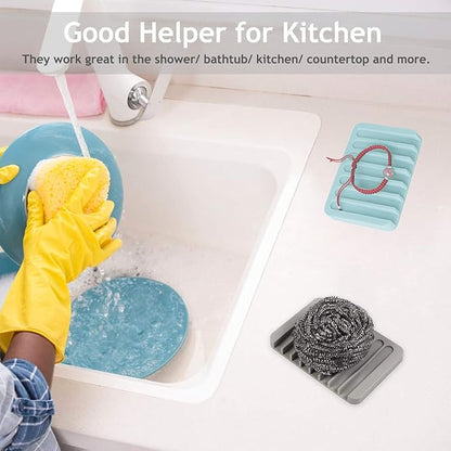 Self Draining Soap Dishes, 3 Pcs Silicone Waterfall Drainer Soap Holder for Bathroom, Extend Soap Life Keep Dry Clean & Easy Cleaning (Black)