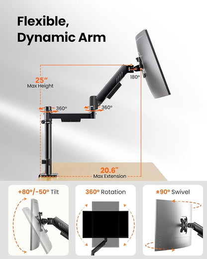 ErGear Dual Monitor Stand, Stacked Monitor Mount for 13-33″ Screens, Up to 19.8 lbs/Arm, Enhanced Stability with Integrated C-Clamp, Upgraded Cable Management, VESA 75x75/100x100mm, Home Office Gaming