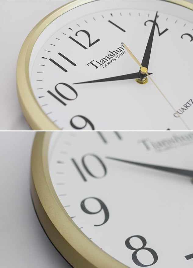 Wall Clock Silent Non-Ticking Battery Operated Small 10 Inch Modern Easy to Read for Living Room Bedroom Kitchen Office Decor (Gold)