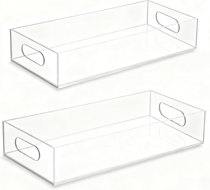 Acrylic Tray 2 PCS Toilet Tank Tray Toiletpaper Basket Back of Toilet Organizer,for Bathroom Organization Clear Decor and Countertop Storage