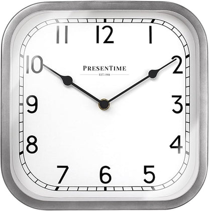Presentime & Co 10" Anton Vintage Square Clock, Silent No Ticking, Wall & Mantel 2 in 1, Desk and Shelf Clock, Tabletop Décor, Modern Silver Color