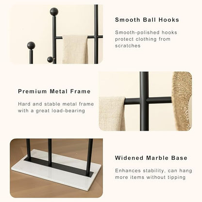 Standing Coat Rack with Marble Base Heavy Duty Clothes Hanger Rack Metal Coat Tree for Clothes Hats Scarfs Purses 19.69 x 11.02 x 68.9 Inches (Black)