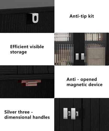 Akxomel 53.1" H Tall Bathroom Storage Cabinet, Bathroom Floor Cabinet with 6 Doors and Adjustable Shlef, Linen Cabinet, Pantry Cabinet for Living Room, Kitchen, Entryway, Black