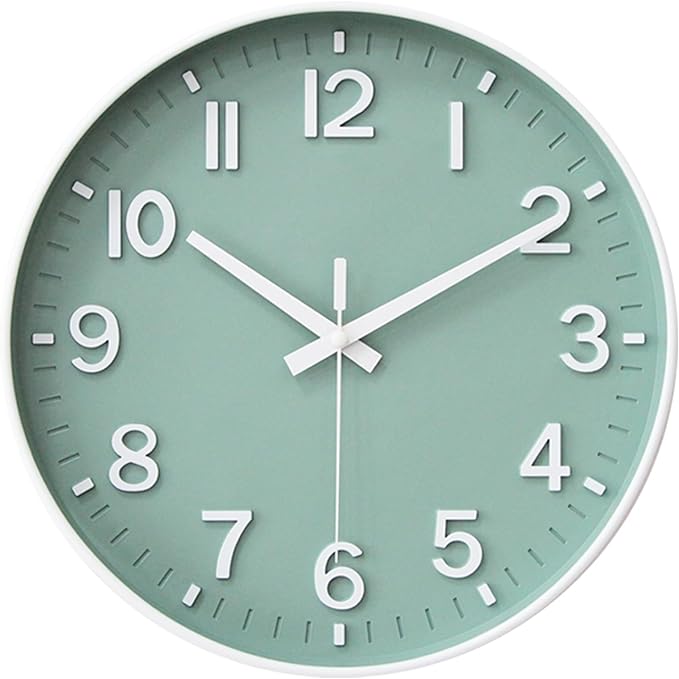 HZDHCLH Wall Clocks Battery Operated,Wall Clock Green,10 inch Wall Clock Silent Non Ticking Modern 3D Numbers for Kitchen Bedroom Living Room Office Classroom Decor