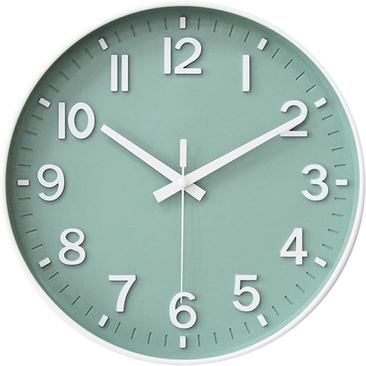 HZDHCLH Wall Clocks Battery Operated,Wall Clock Green,10 inch Wall Clock Silent Non Ticking Modern 3D Numbers for Kitchen Bedroom Living Room Office Classroom Decor