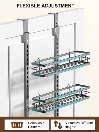 Delamu Over the Door Pantry Organizer, 6 Tier Pantry Door Organizer with Adjustable Basket, Door Spice Rack Seasoning Organizer, Metal Hanging Pantry Organizers and Storage for Kitchen,15.3" Black