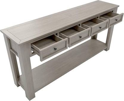 LKTART Solid Wood Console Table,Long Sofa Table Entryway Table with 4 Drawers and Bottom Shelf for Hallway Living Room Couch Table,Easy Assembled (63" Gray Wash)