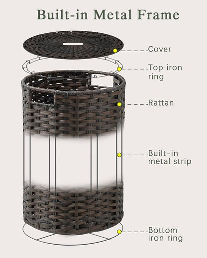 SETVSON Laundry Basket with Lid Round Rattan Laundry Hamper with Lid and Handles 29.1 Gal (110 L) Handwoven Woven Basket with Removable Bags and 2 Mesh Bags for Bathroom Living Room Brown