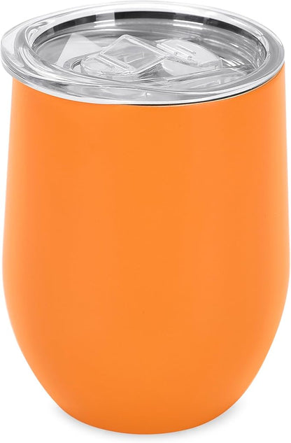 makerflo 12 oz Orange Powder Coated Wine Tumbler with Leak-Proof Clear Lid - Pack of 25, Ideal for Craft and Personalization (Laser Engraving, UV DTF, Epoxy, and Vinyl)