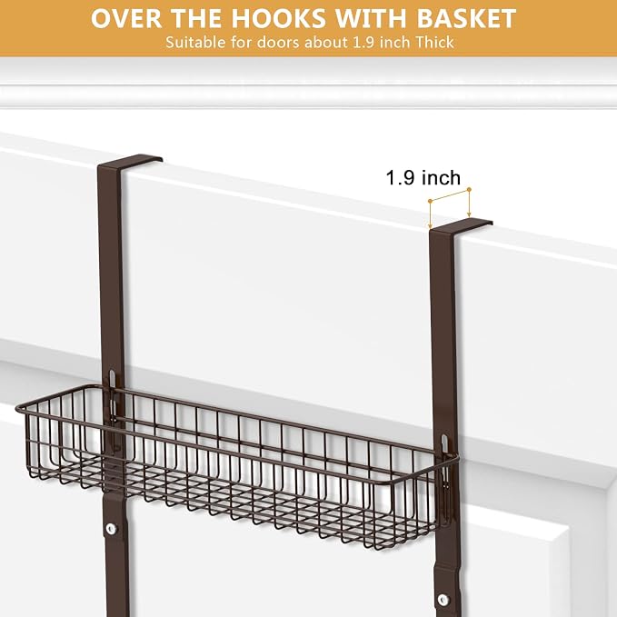 ETELI Over the Door Basket Organizer 3 Tier Hanging Basket Door Shelf Rack Heavy Duty Over Door Pantry Organizer with 3 Metal Baskets for Kitchen Bathroom Bedroom Living Room, Dark Brown