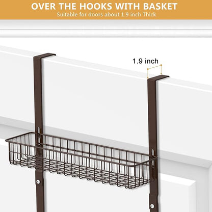 ETELI Over the Door Basket Organizer 3 Tier Hanging Basket Door Shelf Rack Heavy Duty Over Door Pantry Organizer with 3 Metal Baskets for Kitchen Bathroom Bedroom Living Room, Dark Brown