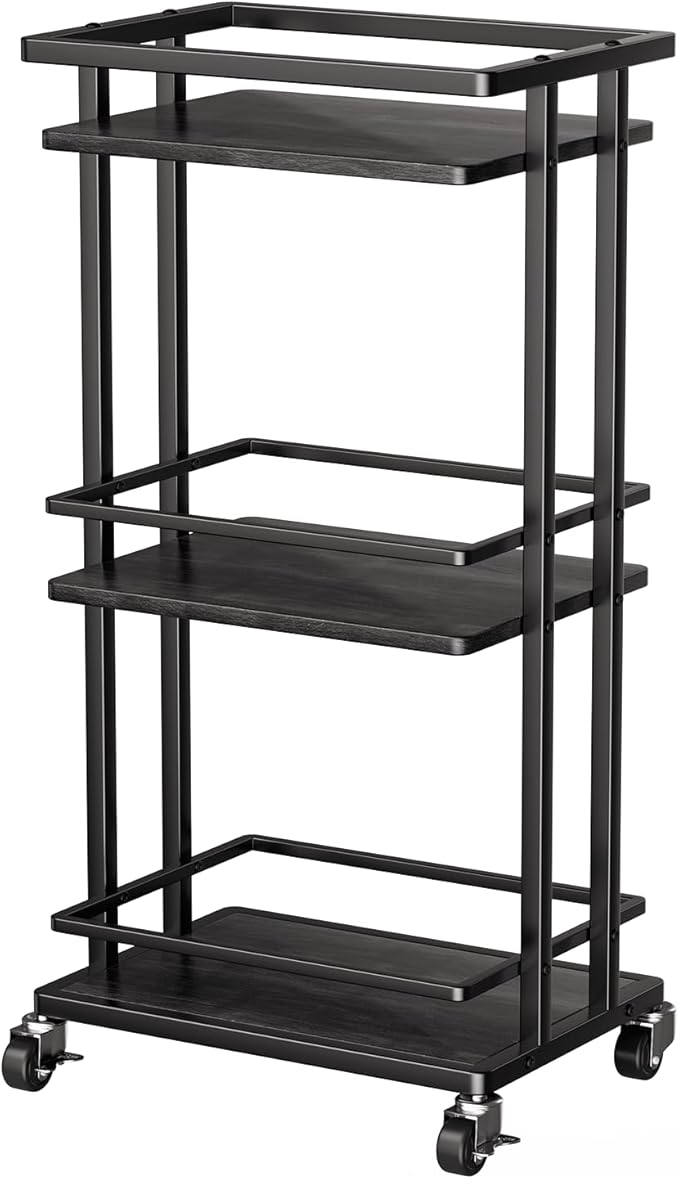 3 Tier Bar Cart for Home, Rolling Mini Liquor Bar for Wine Beverage Dinner Party, Utility Kitchen Storage Island Serving Cart on Wheels, Coffee Bar Cabinet for Kitchen Dining Living Room, Black