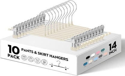 Pants Hangers with Clips 10PACK Adjustable Skirt Hangers for Women Metal Non-Slip Trousers Hanger Heavy Duty Space Saving Clothes Hanger for Shorts,Jeans,12Inch Lvory