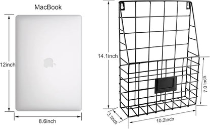 Storage Racks, Metal Wire Wall Mounted Magazine Holder, Wall Hanging Organizer holder for Files, Newspapers, Magazines with Tag Slot for Office, Home Organization, Black