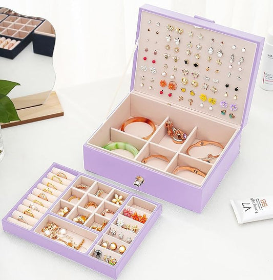 QBestry Girls Jewelry Box Earring Holder Organizer for Girls, Purple