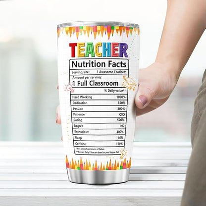 Teacher Appreciation Gift for Women, Rainbow Design Insulated 20oz Stainless Steel Tumbler, Thoughtful Thank You Travel Cup for Daycare, Preschool, Back to School