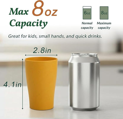 Homienly Stackable Drinking Glasses Set Wheat Straw Shatterproof Cups | Unbreakable Kitchen Cups for Kids & Adults | Reusable, Dishwasher Safe for Party, Outdoor (8 oz, Small)