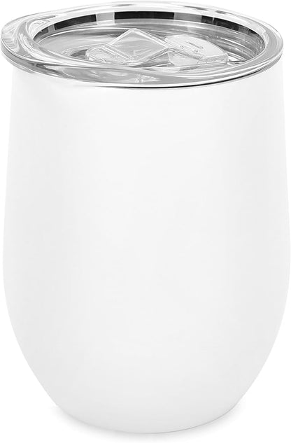 makerflo 12 oz White Powder Coated Wine Tumbler with Leak-Proof Clear Lid - Pack of 25, Ideal for Craft and Personalization (Laser Engraving, UV DTF, Epoxy, and Vinyl)