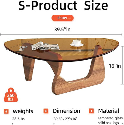 Mid Century Modern Glass Coffee Table, Coffee Table for Living Room, Noguchi Coffee Tables,Suitable for Bedroom Living Room Reception Office Tables (Walnut/Brown, ML)