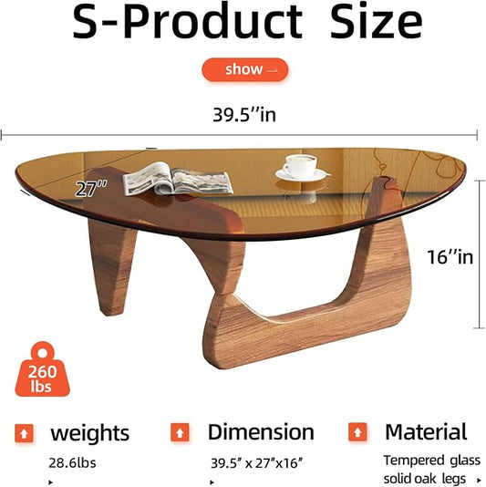 Mid Century Modern Glass Coffee Table, Coffee Table for Living Room, Noguchi Coffee Tables,Suitable for Bedroom Living Room Reception Office Tables (Walnut/Brown, ML)