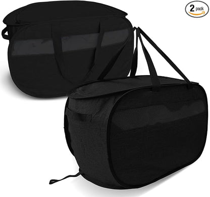 100L Extra Large Mesh Pop Up Laundry Hamper with Lid & Handles 2 Pack, XL Foldable Dirty Clothes Basket for Home Dorm Closet Storage, Portable Laundry Bin, Black. 2H