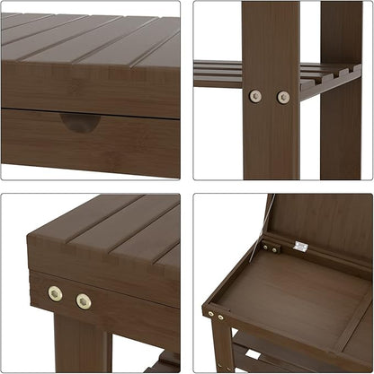 Zhuoyue Bamboo Shoe Rack Bench with Storage Shelf for Entryway Small Space Organizer Indoor Outdoor Use Walnut Brown
