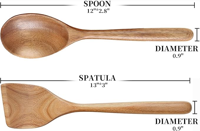 MornHalo 2PCS Acacia Wooden Spoons For Cooking 12-inch Smooth Finish Spatula Spoon And Cooking Spoons-Comfortable Grip Wood Spoons for Cooking - Non-Stick Wooden Cooking Utensils