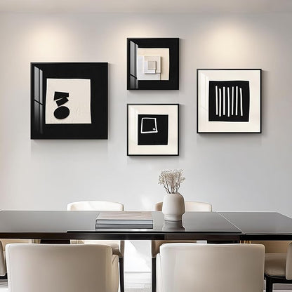 4 Piece Framed Modern Black and White Wall Art Set, Minimalist Abstract Prints Artworks, Bright Style Geometric Picture Painting Decor for Living Room Dining Room Hallway Bedroom Home Office