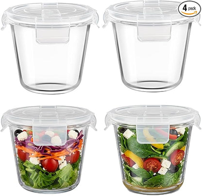 H.JSS WDJS 3Cup Round Glass Food Storage Containers with Airtight lids, 23oz Glass Meal Prep Containers, Heat-Resistant BPA-Free for Soup Leftover, Microwave, Dishwasher and Fridge Safe (white-4Pack)