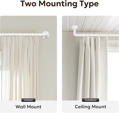 Zeerobee Curtain Rods for Windows 66 to 120, 1 Inch Industrial Wrap Around White Curtain Rod, Indoor/Outdoor Room Divider Adjustable Drapery Pole, 66"-120"