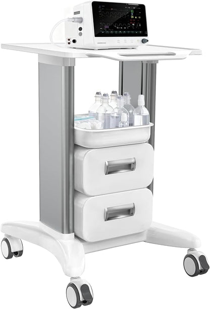 Medical Cart 3 Tiers, Lab Utility Cart with 2 Drawers & 1 Top Tray, ABS Mobile Medical Trolley Cart, Hospital Mobile Ultrasound Cart with 4 Silent Wheels for Dental Clinic, Beauty Salon, 220 LBS