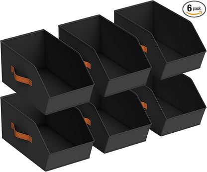 Homsorout Large Closet Storage Cubes - Closet Storage Bins with Dual Handles for Clothes, Towels, Toys, Shelf Organizer Bins for Bedroom, Nursery, Shelves, Small Spaces, Black, 6 Pack