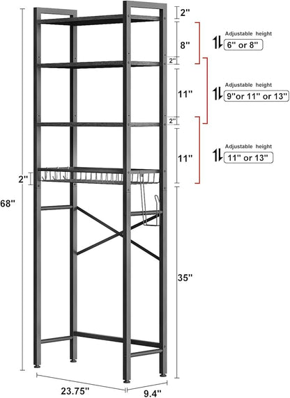 Kalrin Over-The-Toilet Storage Rack, 4-Tier Bathroom Organizer Shelf Over Toilet with Adjustable Shelf and Basket, Freestanding Space Saver Bathroom Shelves Above Toilet for Room (Pure Black)