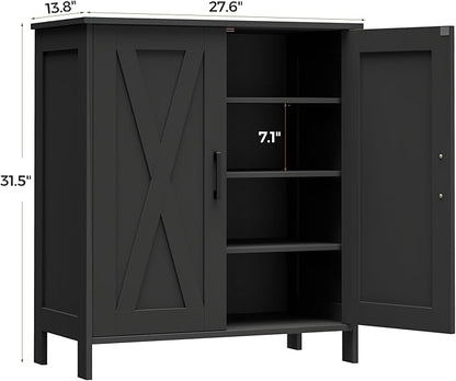 Homleke Farmhouse Shoe Cabinet with 2 Barn Doors & Wood Legs, 5-Tier Shoe Storage Cabinet with 3 Adjustable Shelves, Tall Shoe Rack Organizer for Closet, Shoe Organizer for Entryway, Hallway, Black