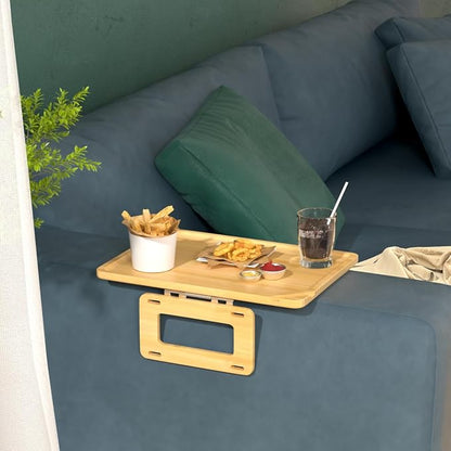 Smatdecis Couch Arm Tray Table Sofa Arm Clip Table, Armrest Tray Table Suitable for Home Drinks/Fast Food/Fruit Etc, Large Size Multi-Function Natural