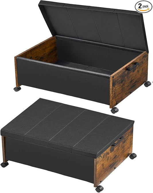 FOUCSSOMEI Under Bed Storage with Wheels,Under Bed Drawers Heavy Duty, 2 Packs, Wooden Under Bed Storage Containers Organizer, Metal Frame, Patented Design