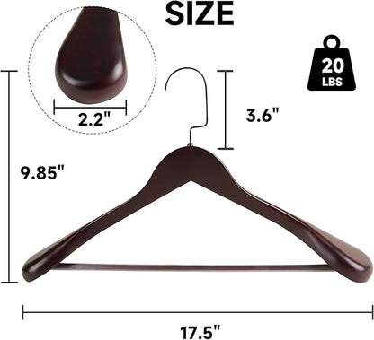 36-Pack Premium Wide Shoulder Wooden Suit Hangers, 17.5" Heavy-Duty Solid Wood Coat Hangers with Pant Bar for Men's Heavy Garments, Blazers, Jackets (Dark Cherry)