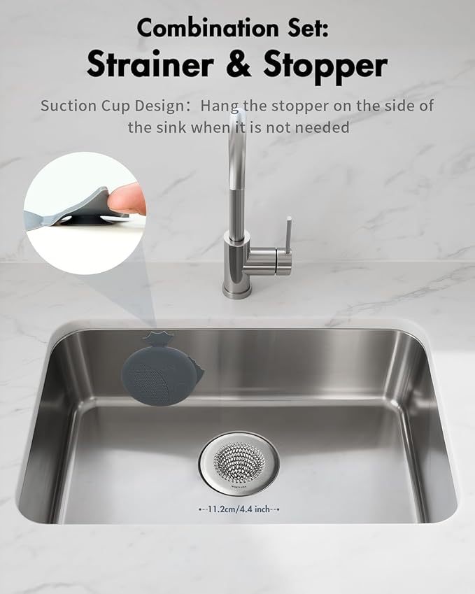 Revolutionary Kitchen Sink Drain Strainer & Sink Stopper/Patented Reversible Kitchen Sink Strainer, Anti-Clogging Sink Strainer Basket, Handmade Kitchen Gadgets, 304 Stainless Steel & Rust-Proof
