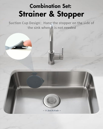 Revolutionary Kitchen Sink Drain Strainer & Sink Stopper/Patented Reversible Kitchen Sink Strainer, Anti-Clogging Sink Strainer Basket, Handmade Kitchen Gadgets, 304 Stainless Steel & Rust-Proof
