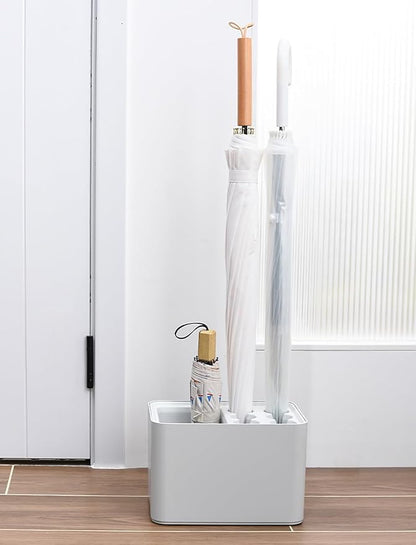 Elsjoy White Umbrella Holder, Entryway Umbrella Stand Small Umbrella Organizer Rack with Removable Drip Tray, Umbrella Storage Container for Long & Folding Umbrella, Parasol, Store 10 Umbrella