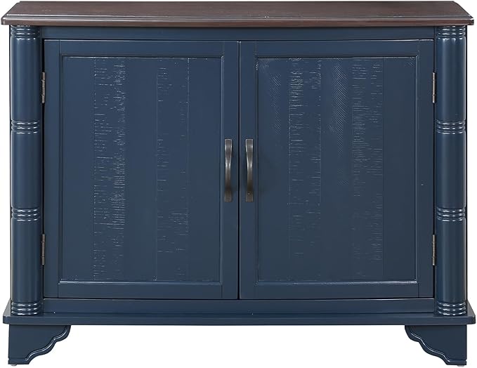 HMFULE 40" Sideboard Buffet Storage Cabinet, Retro Console Table with Solid Wood Feet Adjustable Shelf & 2 Doors for Kitchen Dining Room Living Room (Navy Blue)