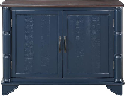 HMFULE 40" Sideboard Buffet Storage Cabinet, Retro Console Table with Solid Wood Feet Adjustable Shelf & 2 Doors for Kitchen Dining Room Living Room (Navy Blue)