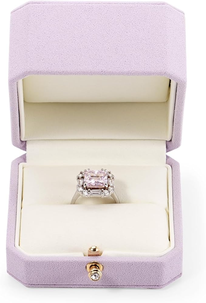 Purple Octagonal Jewelry Ring Box Gift Microfiber Engagement Proposal Ring Box
