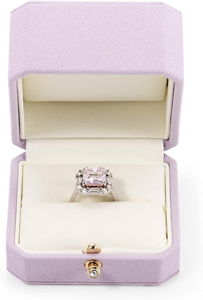 Purple Octagonal Jewelry Ring Box Gift Microfiber Engagement Proposal Ring Box