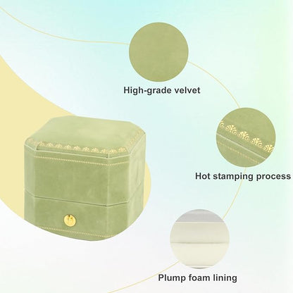 Jewelry Ring Box Small Travel Jewelry Box, Velvet Wedding Ring Box for Business, Engagement, Wedding, Bridesmaid and Holiday Events - Green