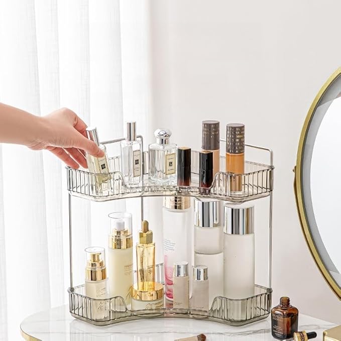 Grey Bathroom Counter Shelf - 2 Tier Vanity Organizer for Skincare, Makeup, Toiletries, Lotions & Perfumes