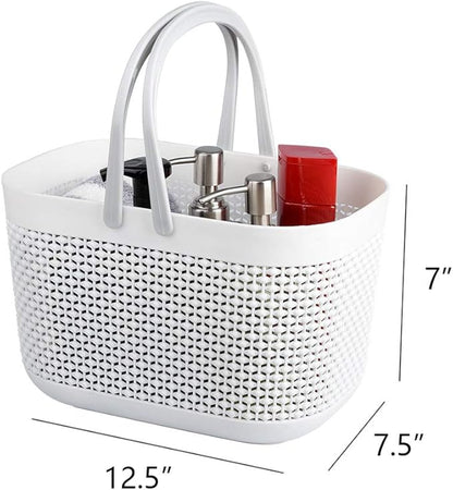 UUJOLY Plastic Storage Baskets with Handle Shower Caddy Organizer Bins for Home Bathroom Kitchen (3 Pack-White)