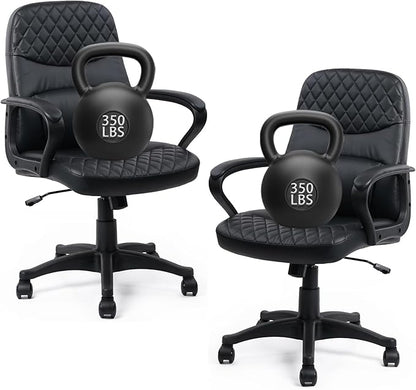 CLATINA Office Chair - Mid Back Leather Computer Desk Chair with Wheels, Ergonomic Executive Swivel Chair with Lumbar Support, Armrest for Home Office Black, 2 Pack