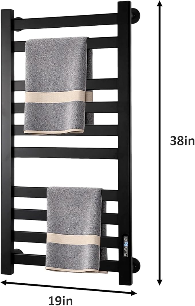 Heated Towel Rack for Bathroom Towel Warmer Racks Wall Mounted with Timer & Temperature Multi-Level Adjustments with 10 Bars for Bathroom Shower Hot Tub Spa(Black)
