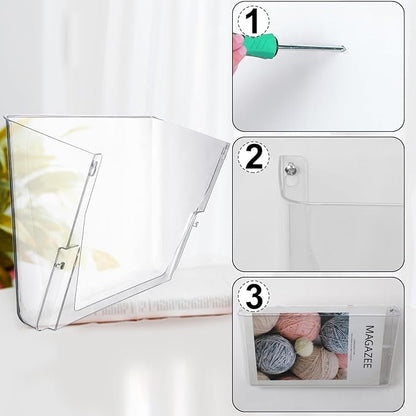 Tenceur 12 Pcs Plastic Single Pocket Wall Mount File Holder with Double Sided Adhesive Tape and Screws Wall File Hanging Folder Letter Paper Mail Organizer for Office Home Classroom (Clear)